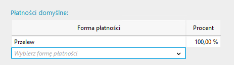 Sekcja Płatności domyślne w szablonie klienta